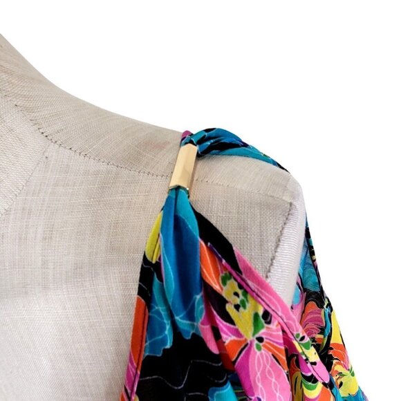 BCBGMaxAzria Cover Up Top Women Size S Oversize Batwing V Neck Floral Colorful - Picture 6 of 9